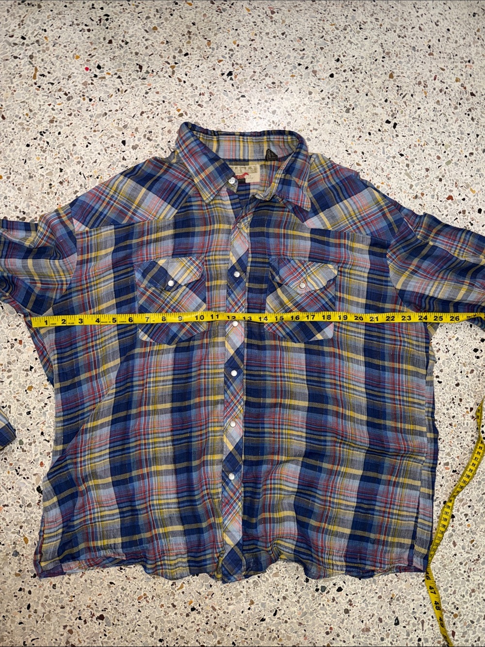 Vintage pearl snap front button up down Youngblood western shirt XL blue plaid